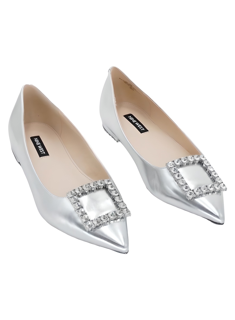 Nine West Jesike Rhinestone Buckle Pointed Toe Flats Silver Size 7M